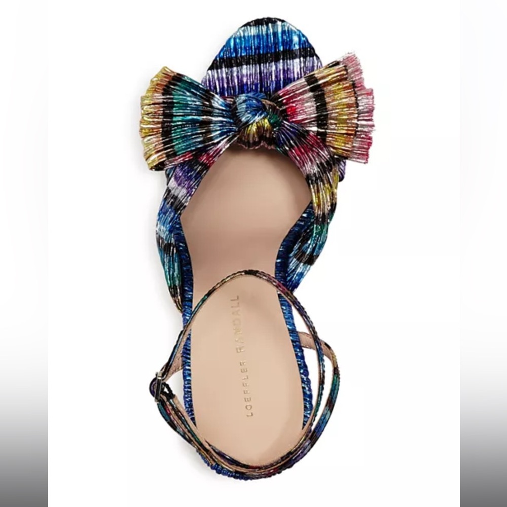 NEW Loeffler Randall Camellia Bow High Heel Sandal Rainbow Metallic Crinkled 8.5 - Picture 5 of 14